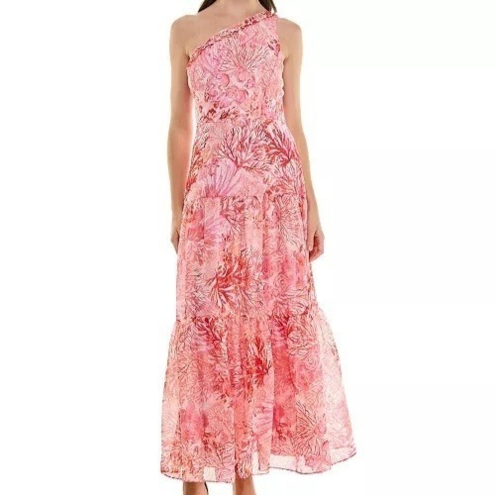 Taylor Ruffled One Shoulder Chiffon A Line Maxi Pink Dress Womens Size 2 NWT